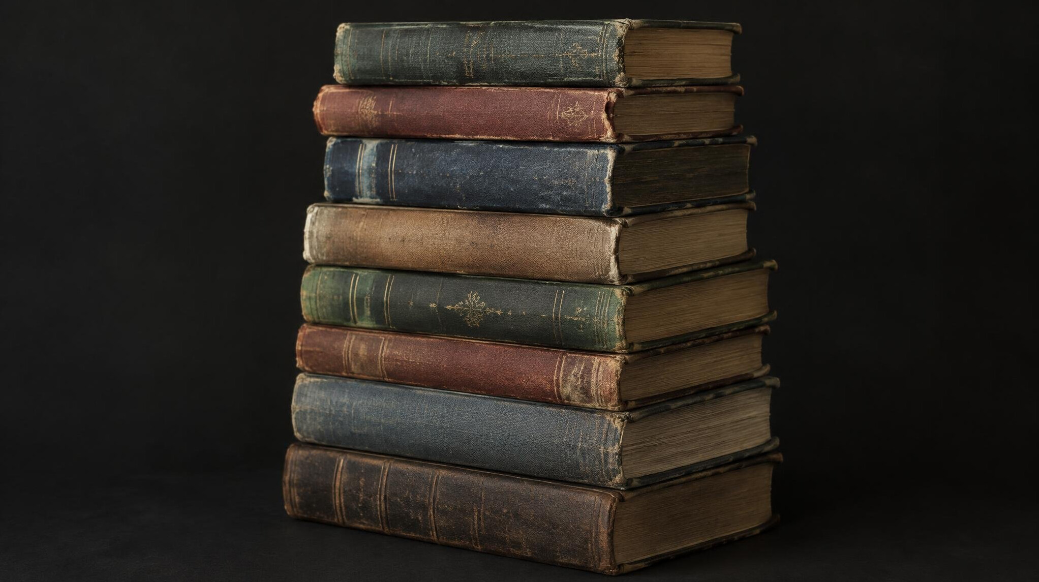 Stack of vintage books with worn covers